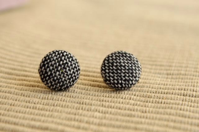 Tweed Fabric Button Earrings