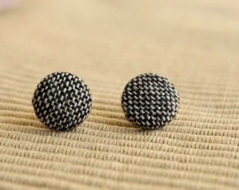 Tweed Fabric Button Earrings