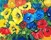Poppies, Flower Bouquet, Home, Get Well Gift - Fine Art  Giclee Print from my original Painting - ebsq Artist Ricky Martin FREE SHIPPING