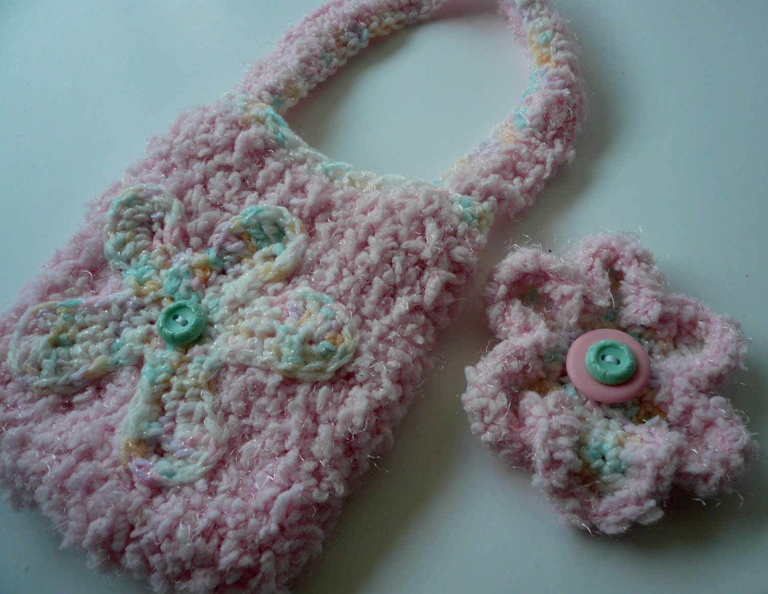 Girls Purse and Barrette, pink, flowers, hair clip