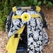 JENROSTANCH - custom listing-NEW -Carseat Canopy- with zip opening- Black Damask and yellow/black polka dots