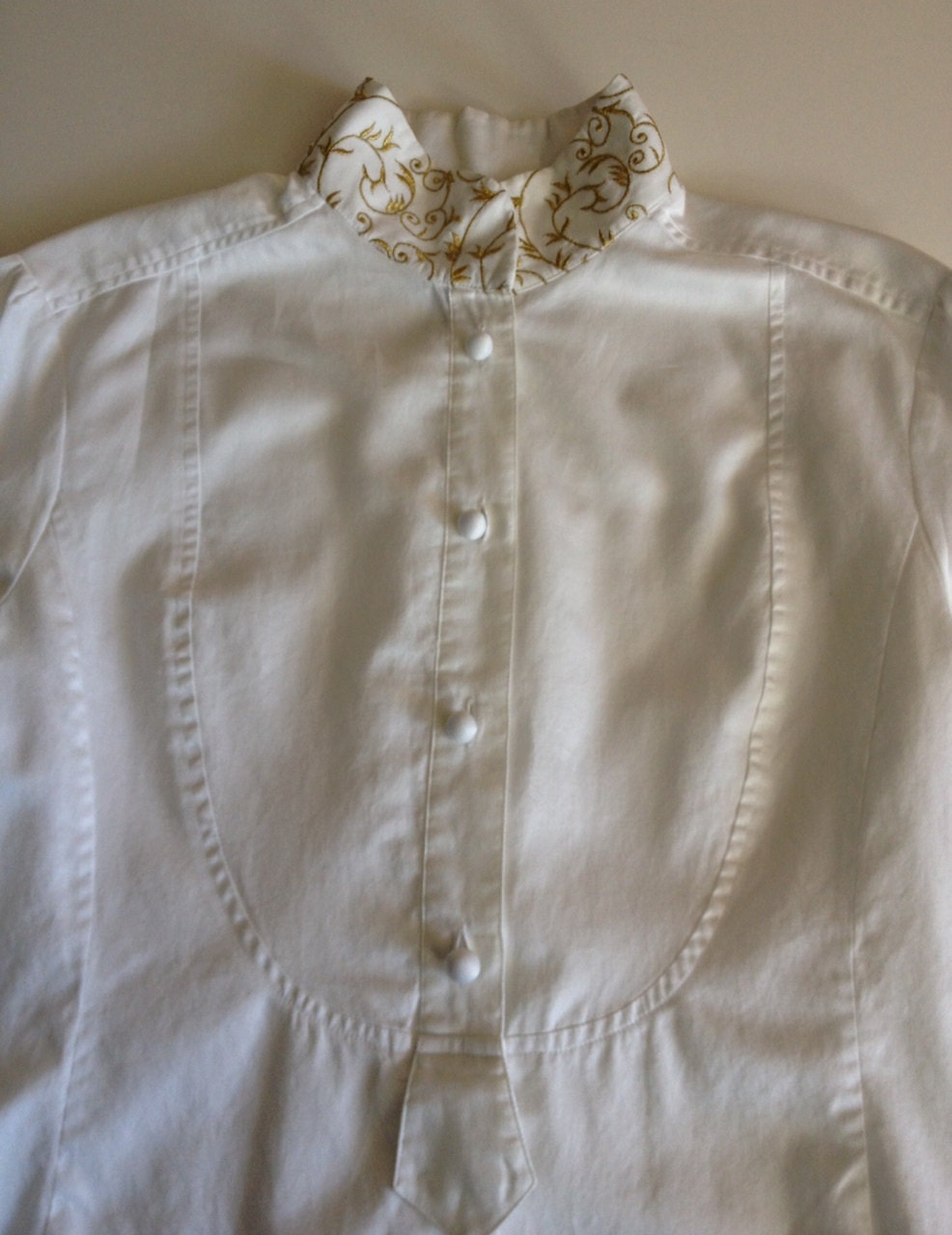 Gold Embroidered Mandarin Collar on an 80s Blouse