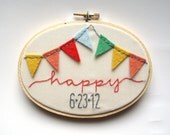 Custom hand embroidery wedding date signage carnival wedding decor embroidery hoop art - wall art photo prop