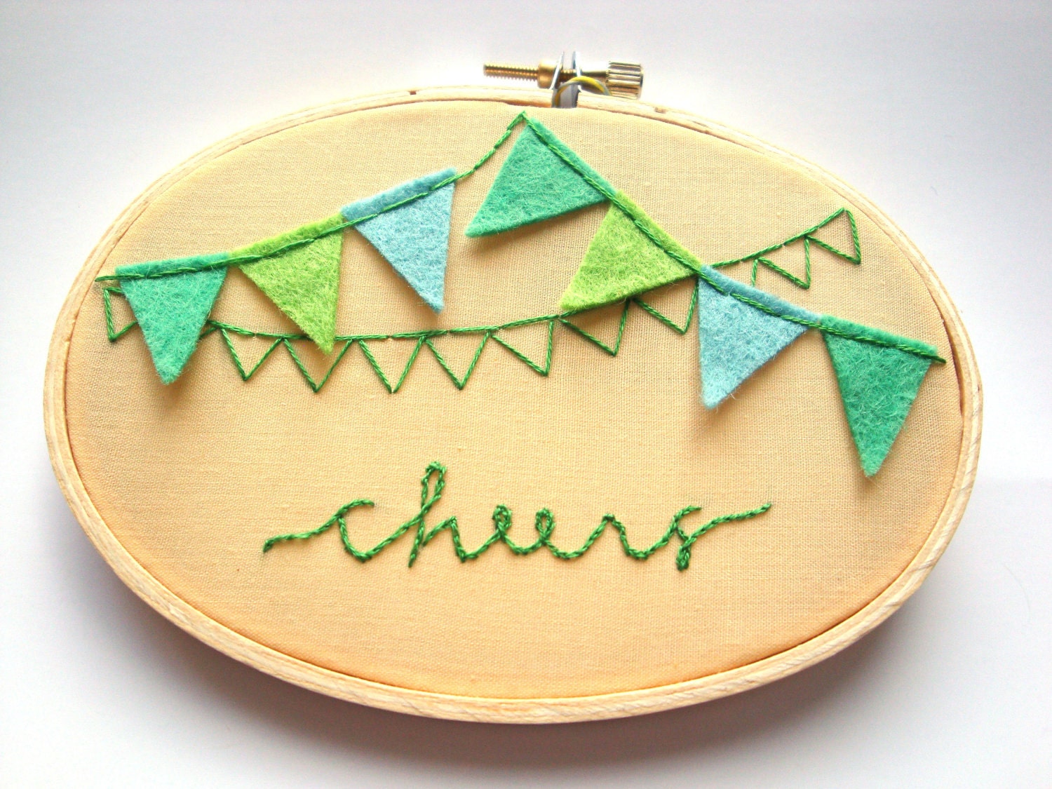 Hand embroidery hoop art bunting banner art cheers wall art