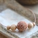 Cappuccino. Beige crochet necklace/ pendant whit wooden beads and leather lace, ready to ship.