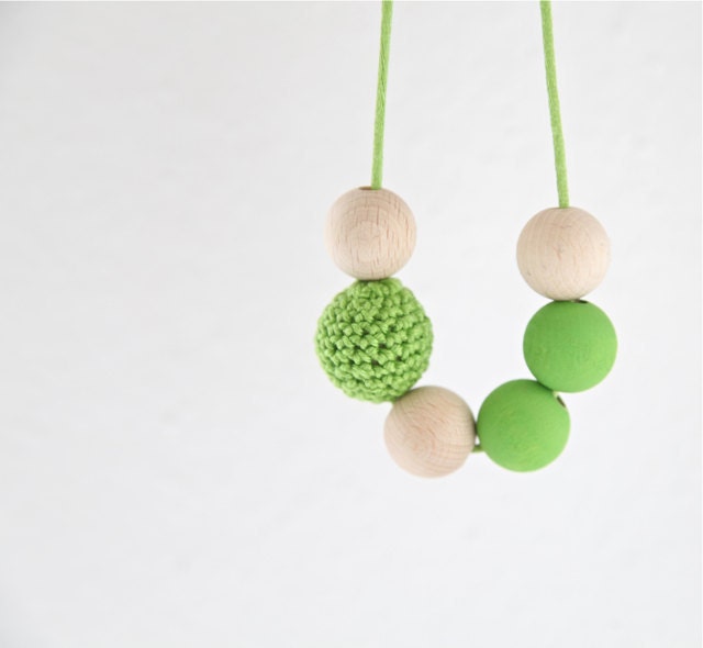 Fresh lime. Neon green necklace. Wooden beads crochet necklace.