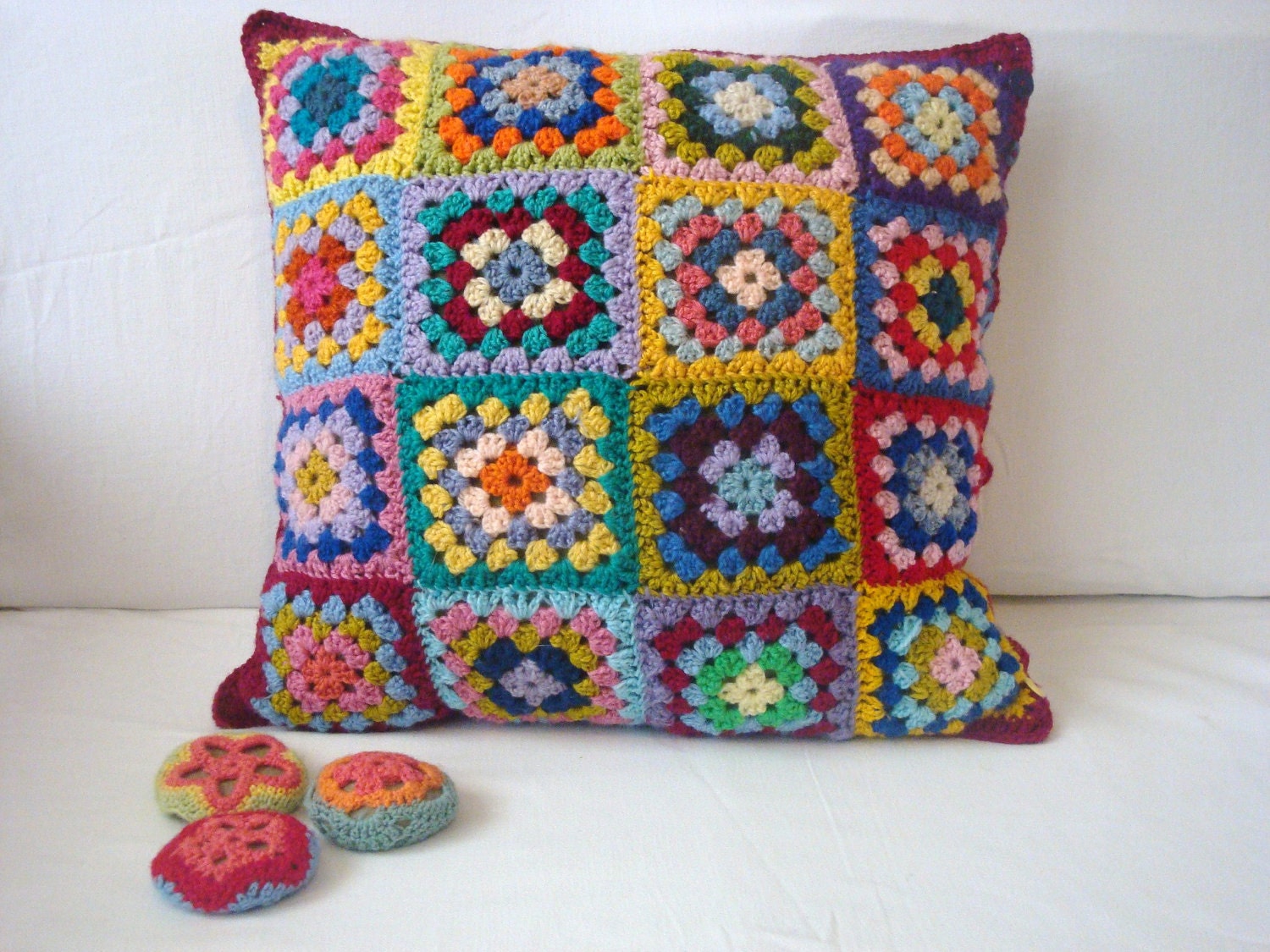 Granny Square Cushion Cover, crochet cushion cover, multi coloured granny squares - Custom made to suit your taste