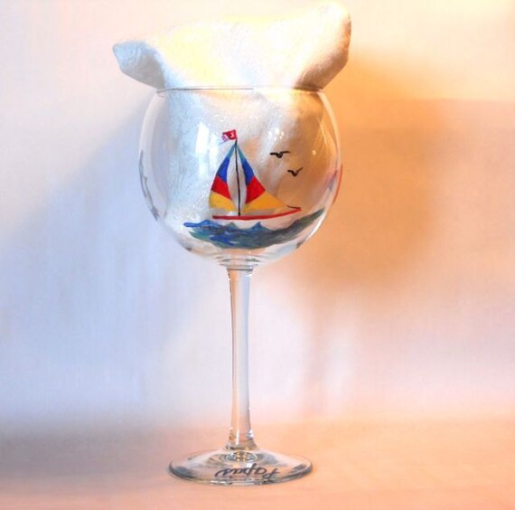 Items similar to Custom Hand Painted Nautical Wine Glass on Etsy