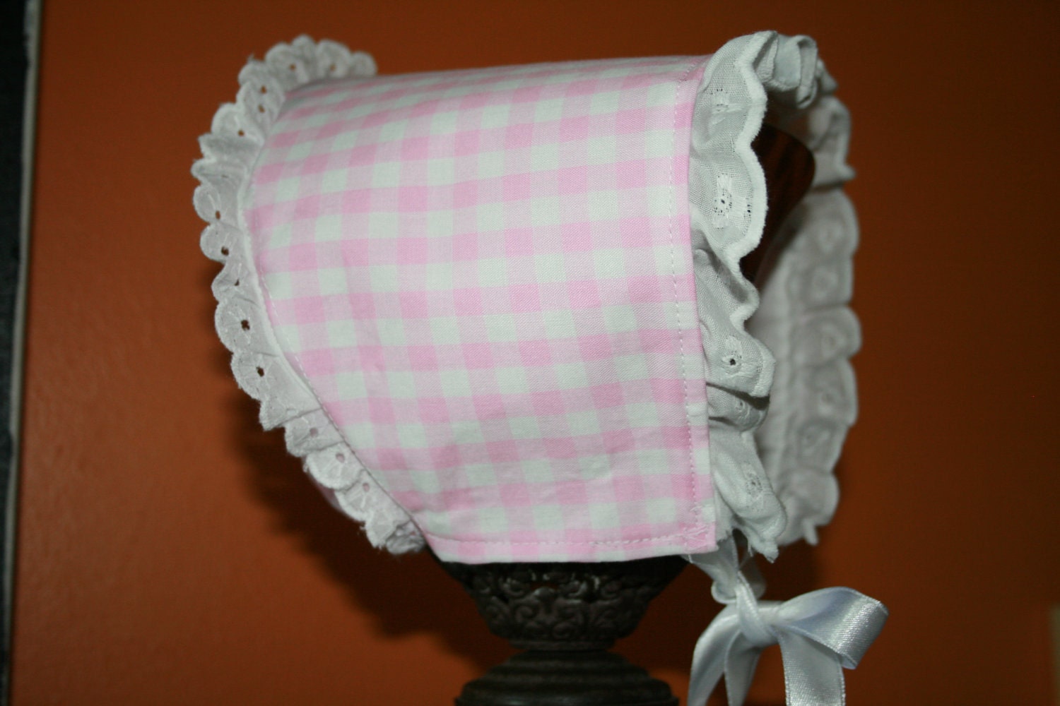 Baby Bonnet, Sweet Pink Gingham Toddler Girl Bonnet, Ready to Ship