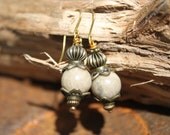 Fossil Coral, Brass wire Earrings