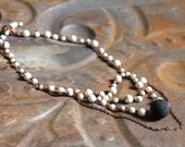 Natural white Magnesite-21.5" Necklace, copper wire wrapped. With a valcano rock.