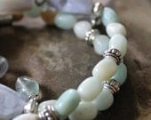 Chunky natural Blue lace Agate,20"  Necklace .Amazonite and Rainbow Fluroite.