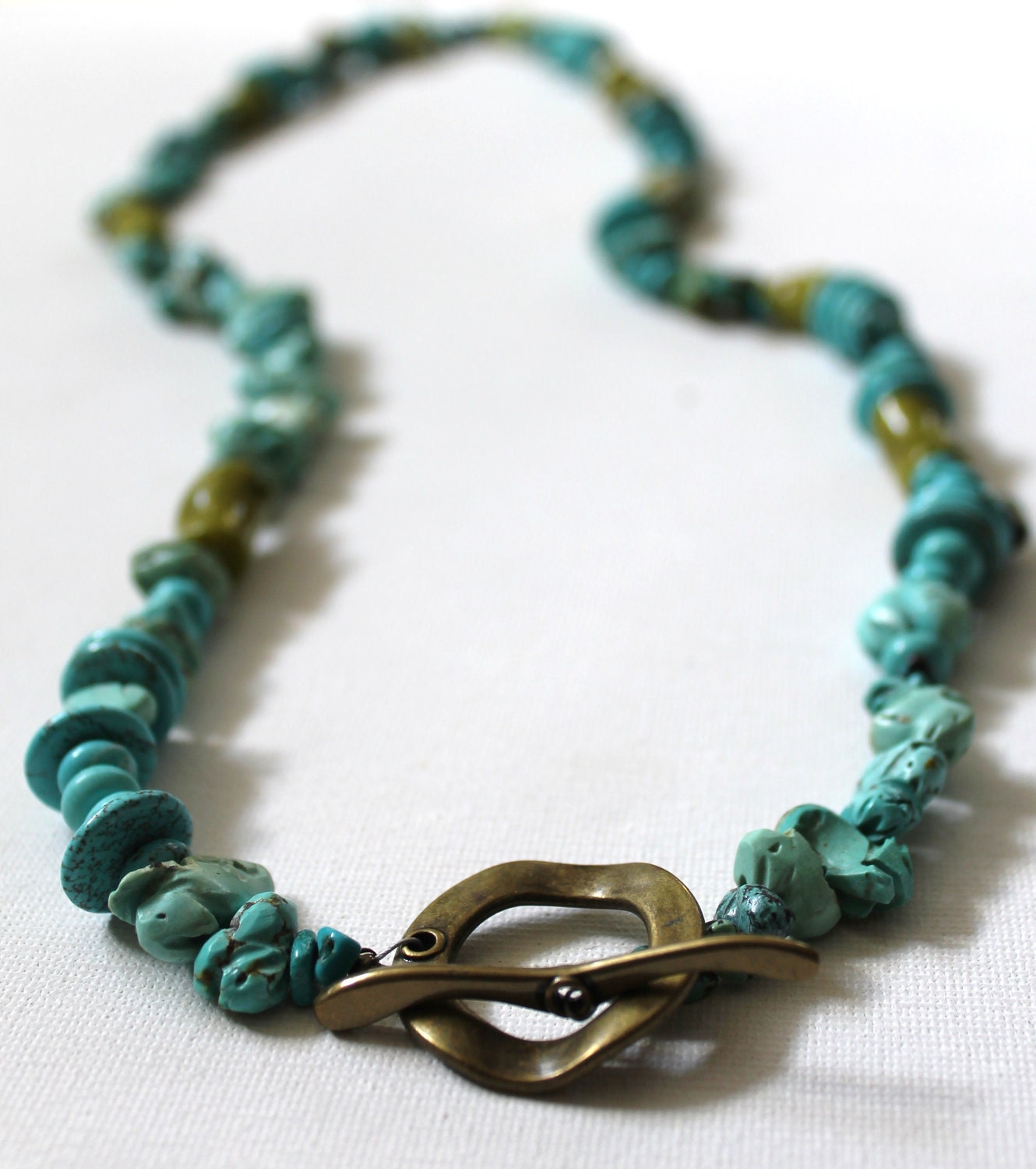 Turquoise, Green Bamboo Coral, 36" Necklace