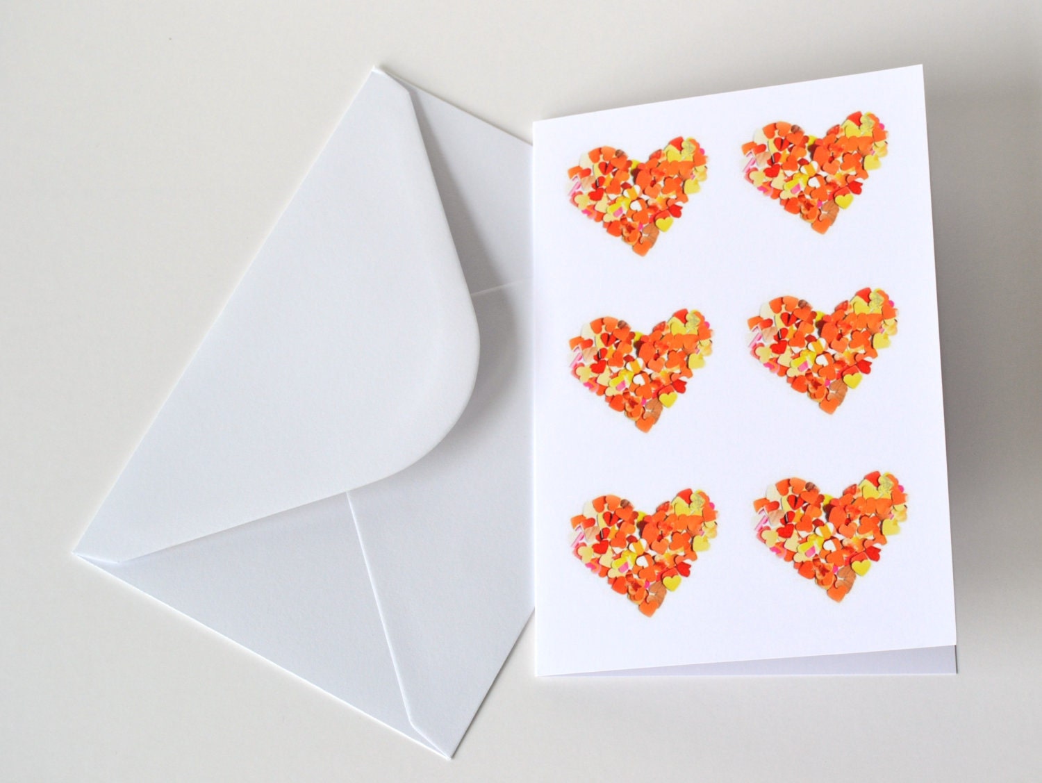 Orange hearts greeting card with envelope