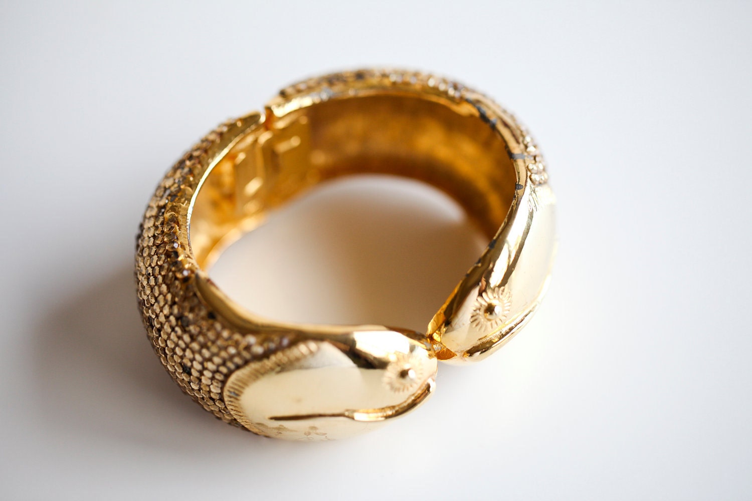 Gold Jewel Encrusted Judith Leiber Fish Snap Cuff