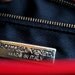 Black Satin Bottega Veneta Envelope Flap Purse with Red Piping and Red Black and Green Rope Strap