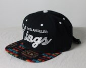Custom LA Kings Strapback -- Black Aztec Print Fabric