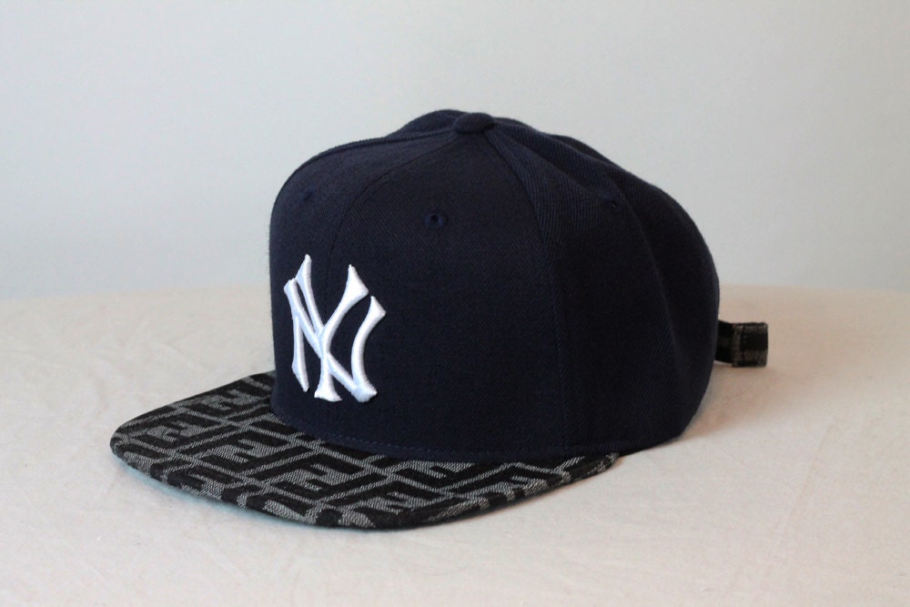 Custom New York Yankees Strapback -- Silver Fendi Fabric