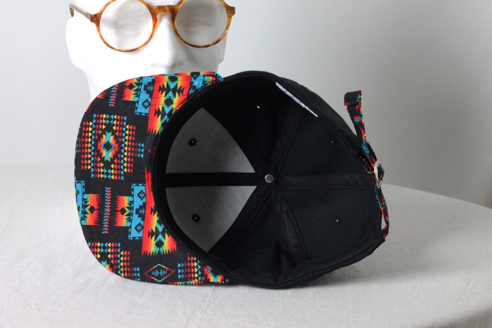 Blank Aztec Strapback -- Black Aztec Print Fabric