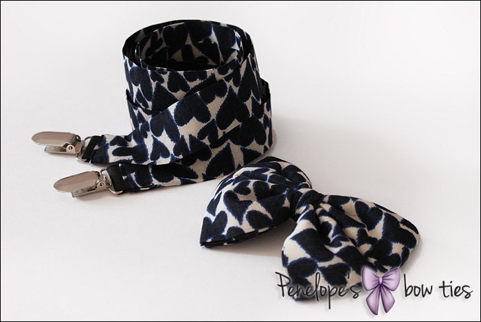Black and White Set of Bow Tie and Suspenders for Her