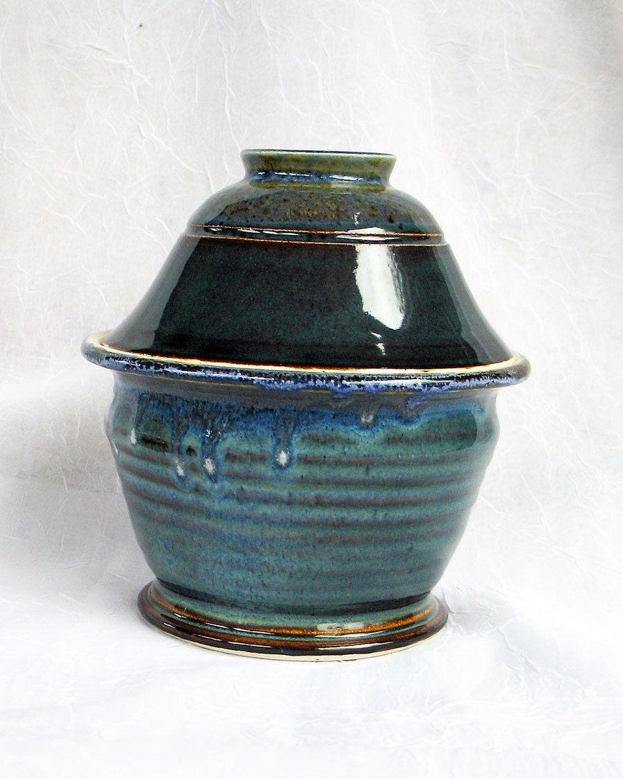 Blue Pottery Lidded Jar