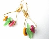Shell and Sea Glass Earring Handmade Gold Triangle Hoops Boho Jewelry
