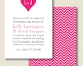 Custom Chevron Engagement Party or Shower Invitations - Set of 25