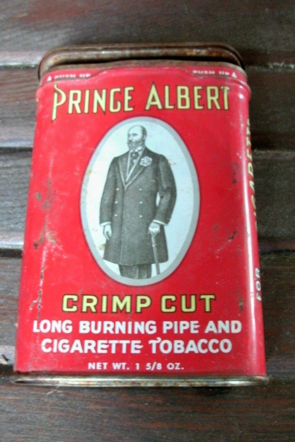 Prince Albert Tin Vintage Antique Crimp Cut Pipe Cigarette Tobacco Red 1 5/8 Oz