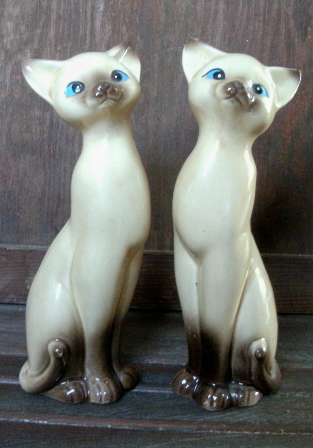 Vintage Pair of Ceramic Chocolate Point Siamese Cat Figurines