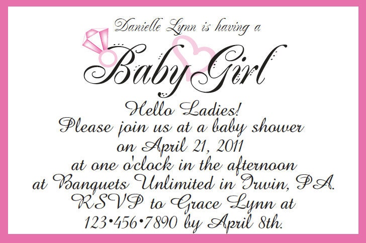 Baby Girl Shower Invitation with Diamond and Heart