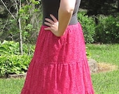 Vintage 60s/70s Hot Pink and white Tiered Laced Boho Maxi Skirt