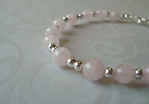 Pink Rose Quartz Bracelet - Beaded Bangle - Hand Forged - Silver Wire Wrapped - Reiki Charged - Heart Chakra Jewelry