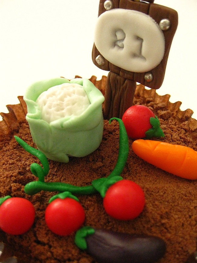 Items similar to Edible Fondant Cupcake Toppers Vegetable Patch Sugar
