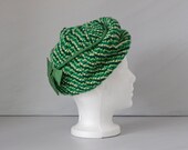 Vintage 60s green wool floppy crochet hat with bow