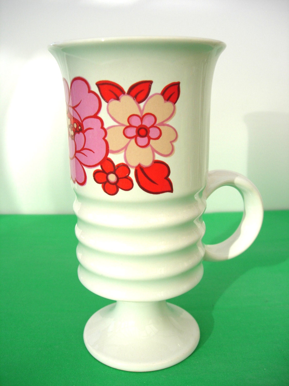 Retro Carltonware Mug Red Pink Flowers and Cherries 1970s
