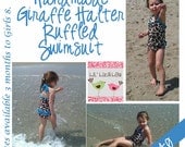 Custom Giraffe Ruffled Swimsuit Size 3 months to Girls 8.