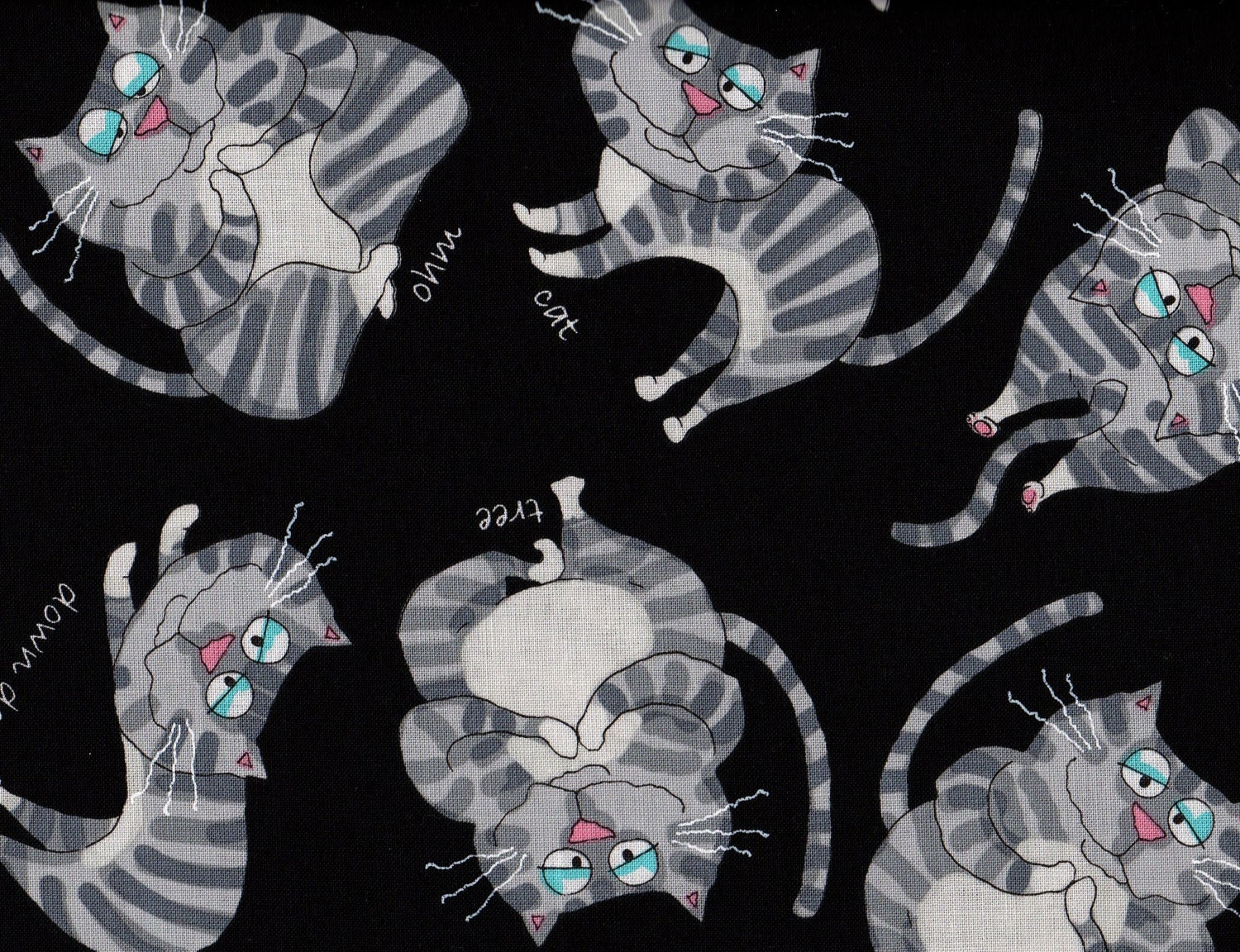 Black and White Cat Fabric, Fabric Timeless Treasures Cats Fabric, 1 yard Fabric