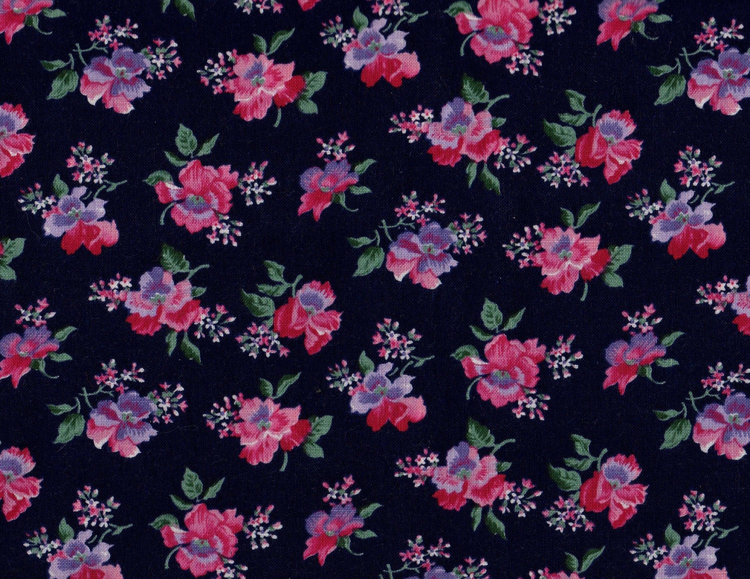 1 1/2 yard Clearance Fabric, Blue Floral Fabric, Pink Floral Fabric, Navy Blue Floral Fabric, Vintage fabric