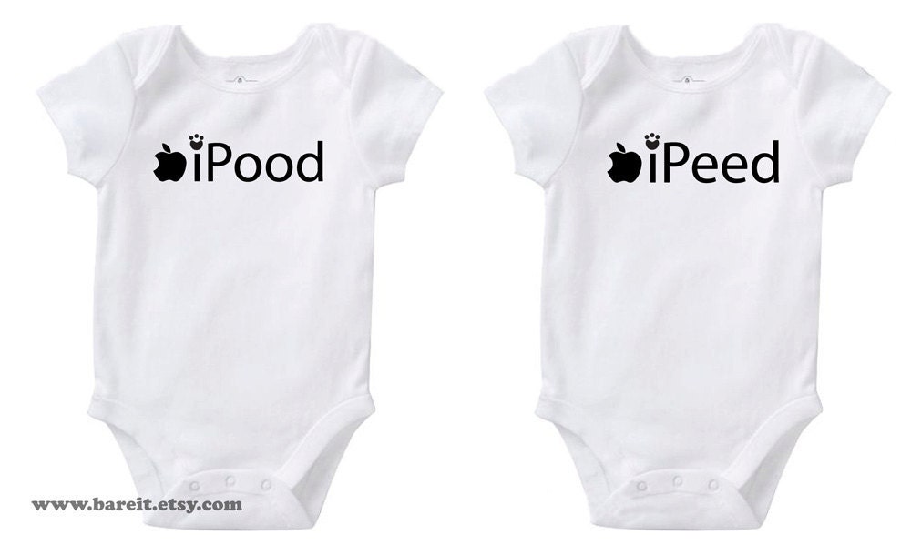 Ipood & Ipeed Inspired By Apple Cute Twins / Baby Funny Humor Onesie/Creeper/Bodysuit Size 3, 6, 12, 18, 24 Months Color White