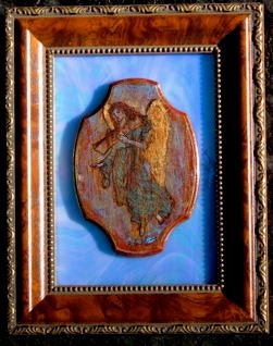 Stained Glass Art Angel of Peace ,Original, Framed "Isabella",  with 23-K Gold-Leaf Wings
