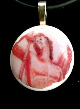 Unisex Fused Glass Pendant  Art Angel of Peace, Michael