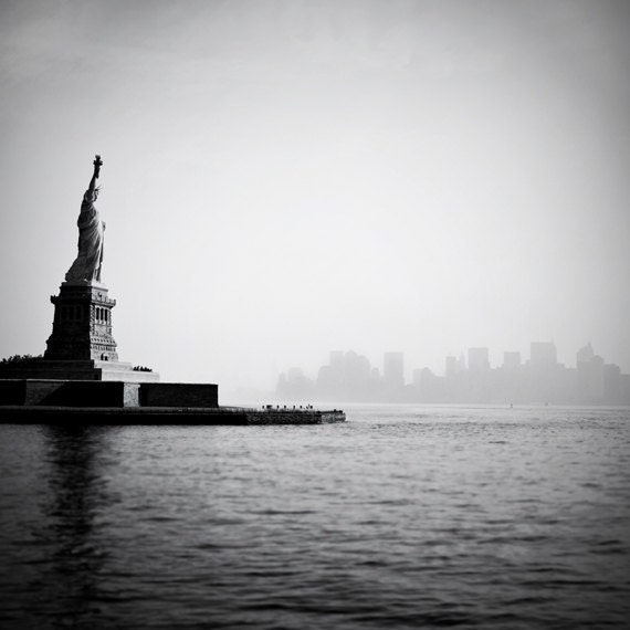 Statue of Liberty photo, New York City Manhattan skyline cityscape, neoclassical black and white urban decor