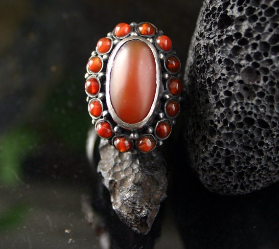 Carnelian Ring - Vintage Silver Carnelian Ring - Moroccan Jewelry - Ethnic African Jewelry - Statement Ring - Bedouin - Tuareg