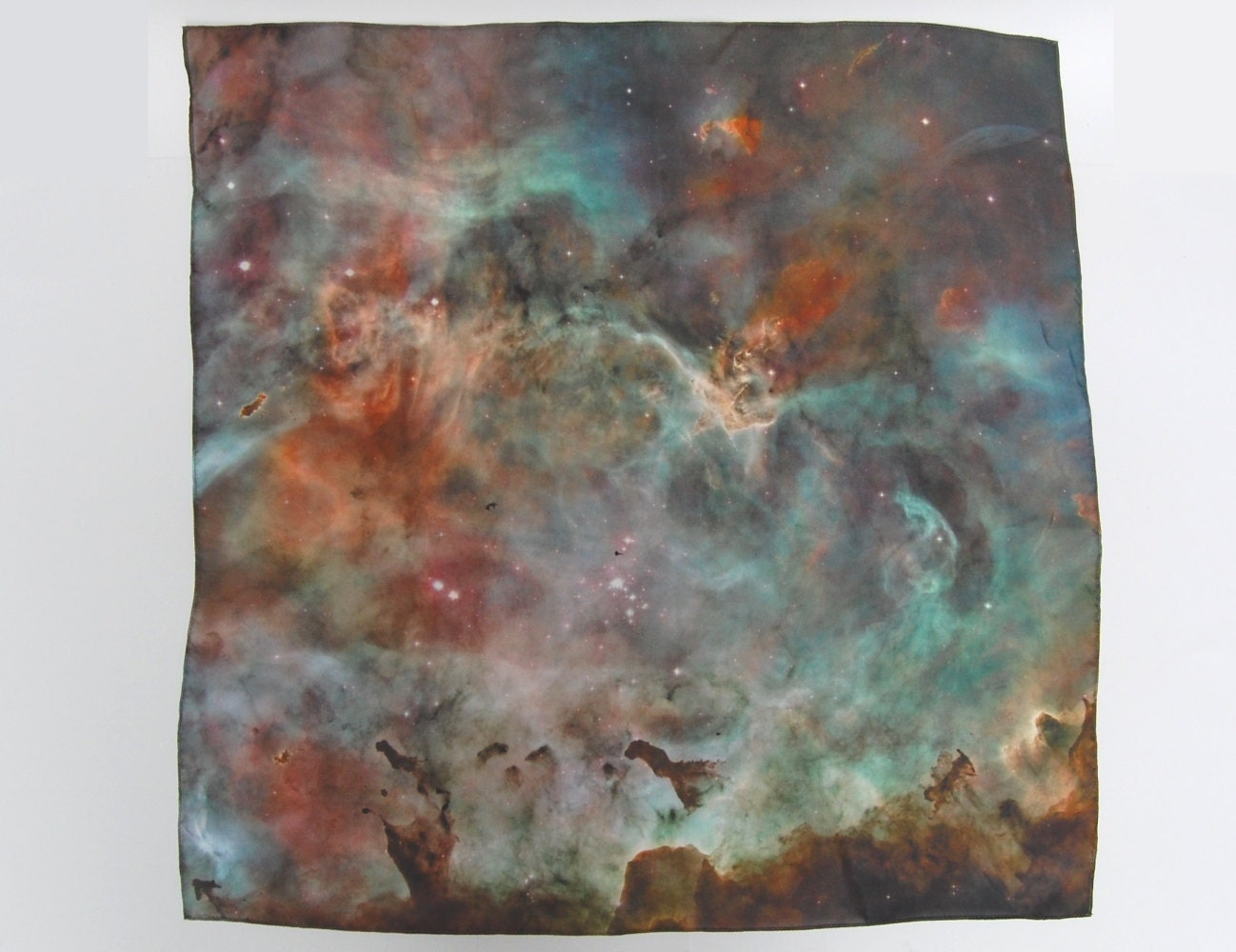 SALE 20% Off Galaxy Nebula Print Silk Cosmic Square Scarf "Carina Nebula"