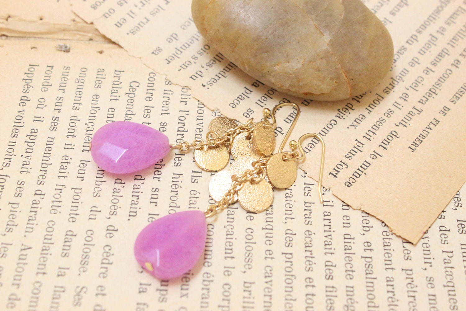 Lavender Stone with Gold Platting Earrings