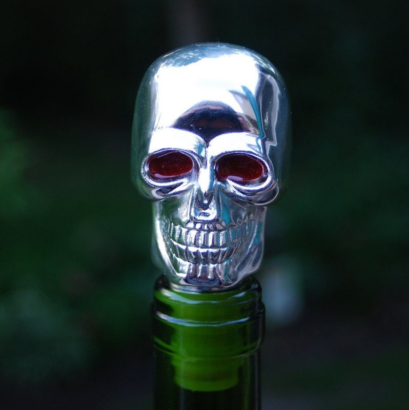 Throwback Chrome Skull Gear Shifter Wine Liquor Bottle Stopper