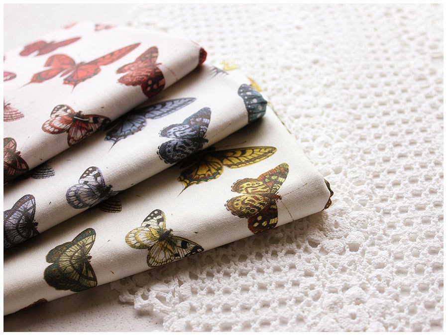 Flutter Blue Turquoise Teal Butterfly Print  // Organic Cotton Fabric 1 yard