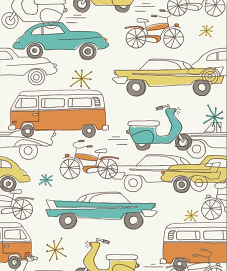 Cars Natural, Monaluna Circa 52 for Birch Fabrics, Organic Fabric, Half Yard, 1/2 Yard