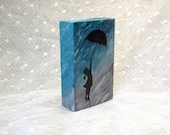Silhouette of a little girl caught in a rain storm with a umbrella - FishBerryJamShop