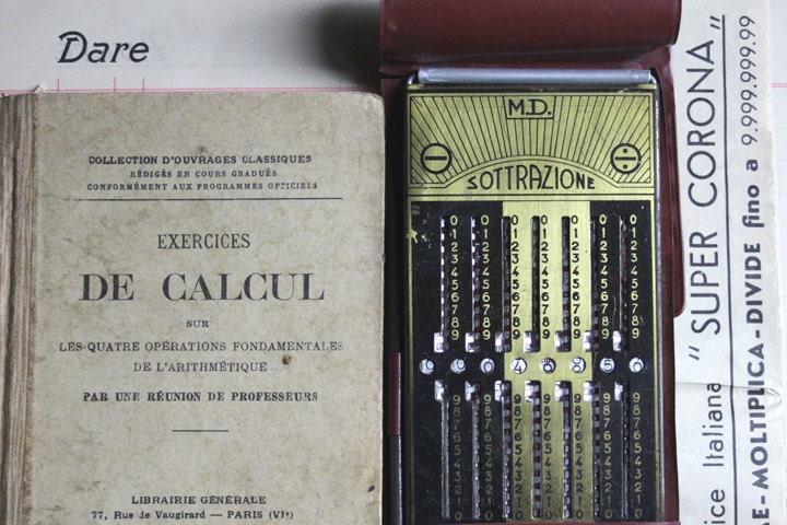 For my Mathematician Best Friend-Vintage Italian CALCULATOR & Antique CALCULATOR french book
